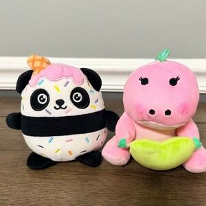 Moriah Elizabeth Plush Set Panda Ice Cream Cone and Pink Dinosaur Heart 6 Inch